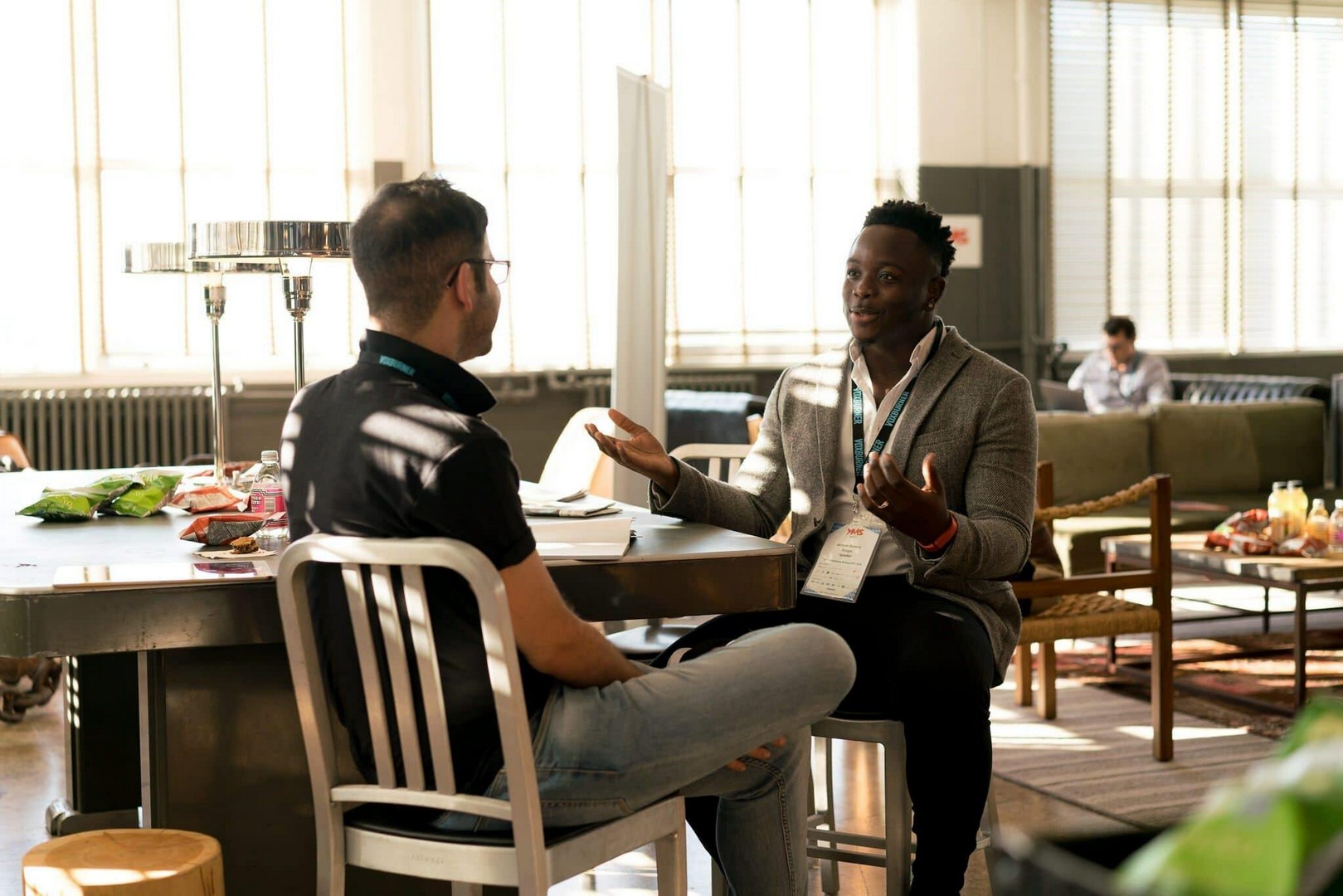 Two people talking